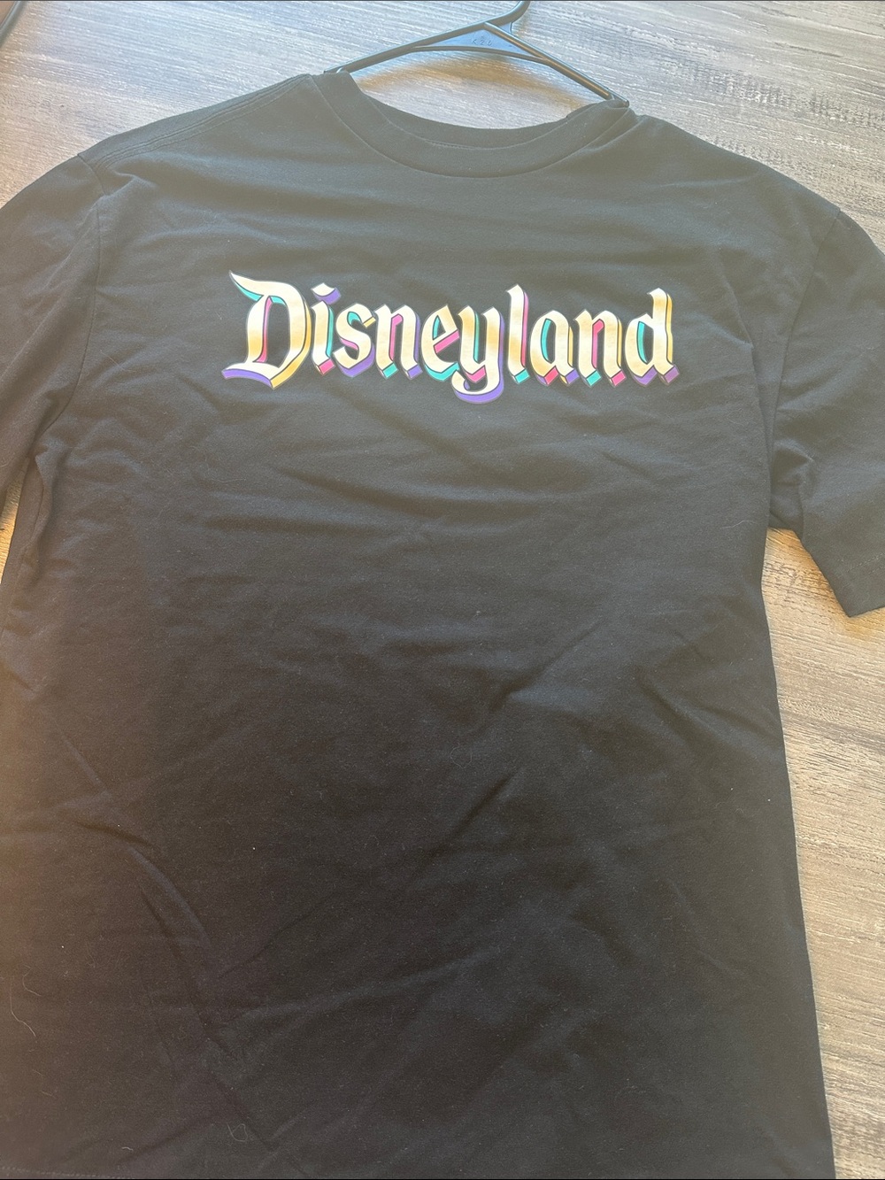 Disney Black Tee with Rainbow-Gradient Disneyland Logo